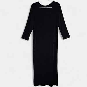 Slinky Brand Womens Size L Black Scoop Neck 3/4 Sleeve Maxi Dress Acetate Blend